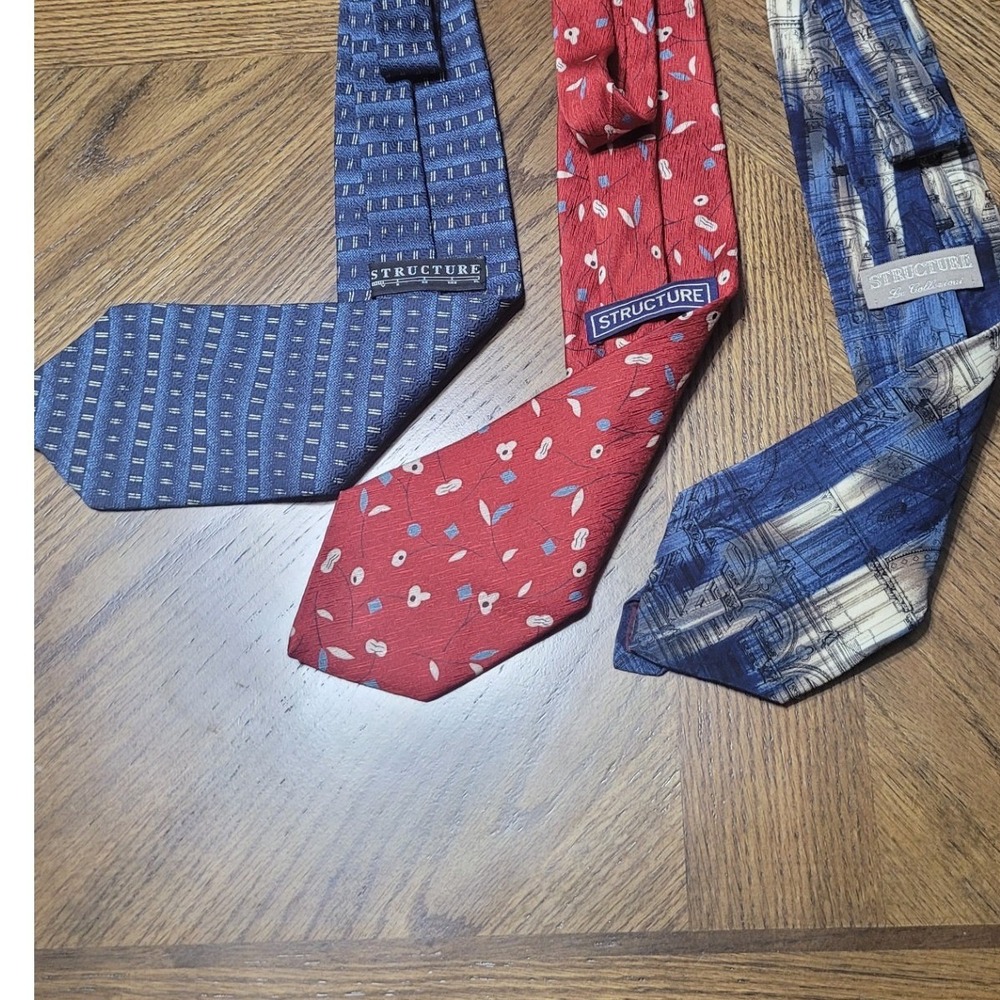 Lot of 3 Structure Mens 100% Silk Tie Bundlr Geometric Floral Architecture